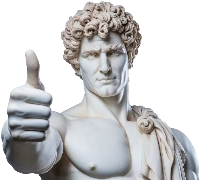 Classical statue giving a thumbs up